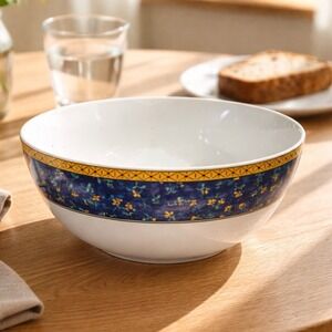 Vista Alegre Canarias Serving Bowl Portugal 9.75" Blue Yellow Floral Excellent